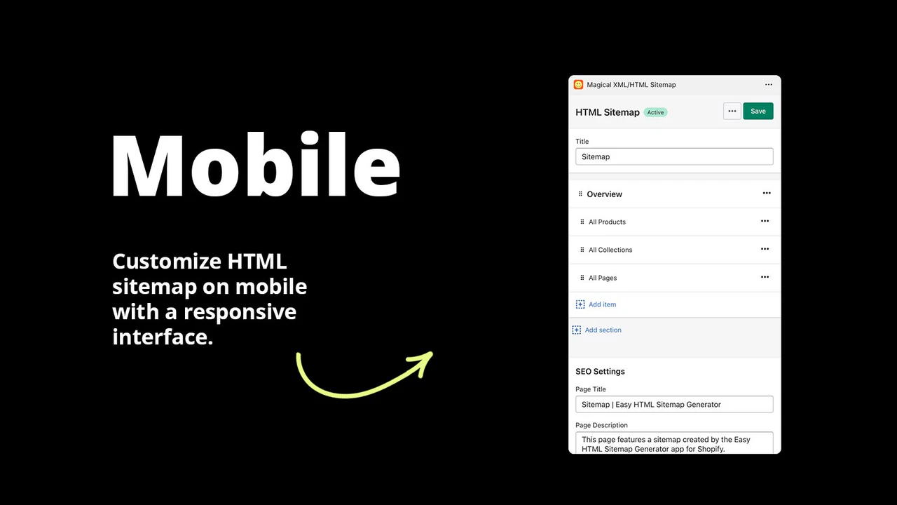 Mobile - Personnalisez le sitemap HTML sur mobile avec une interface utilisateur réactive.