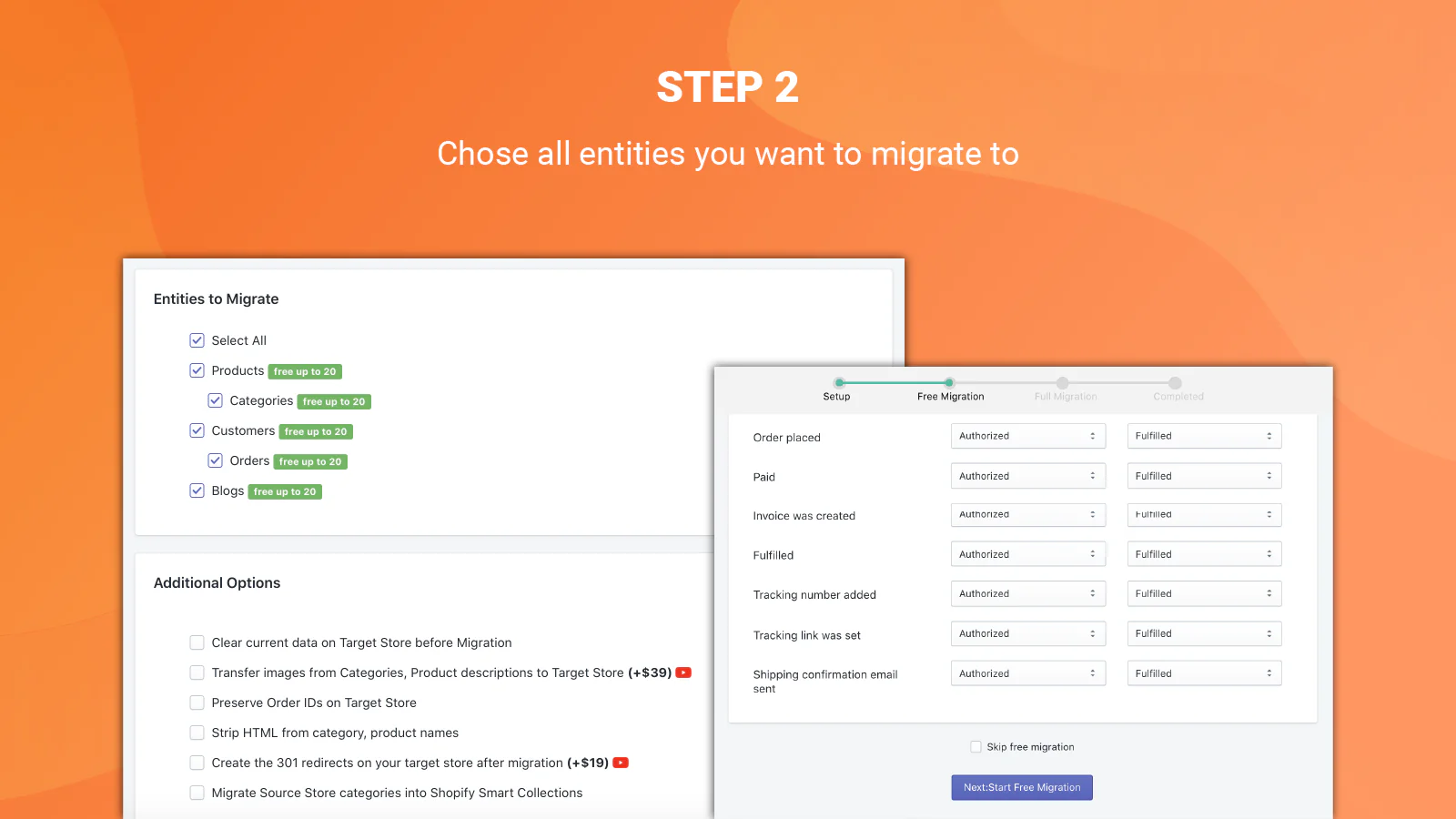 configuración de la aplicación de migración de tienda litextension, importar productos