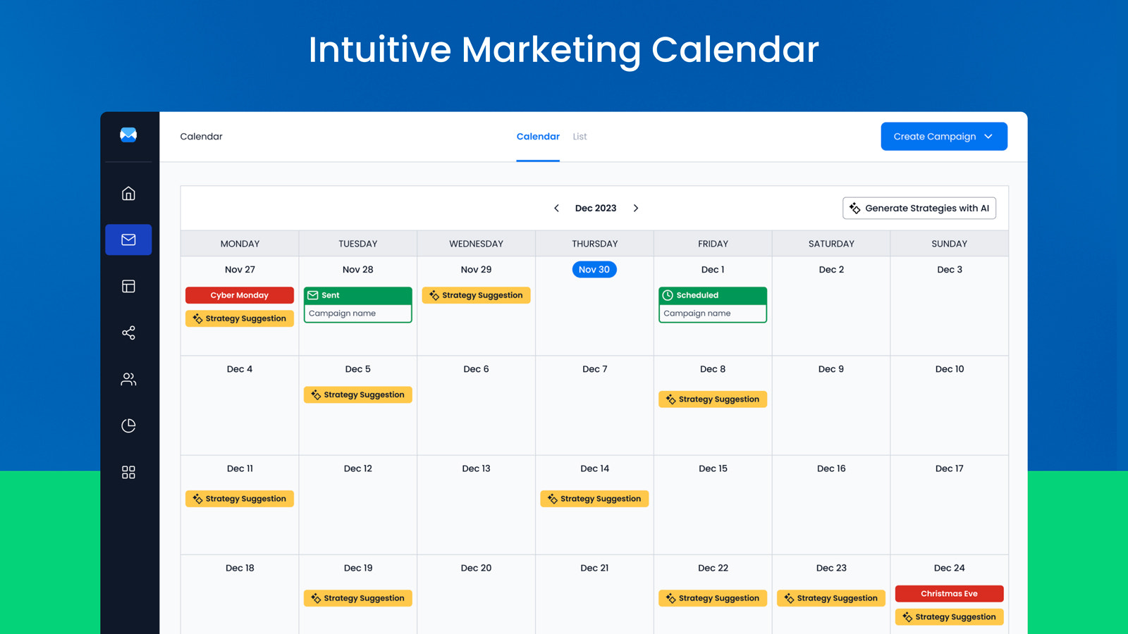 Intuïtieve kalender om al uw e-mailmarketingcampagnes te beheren