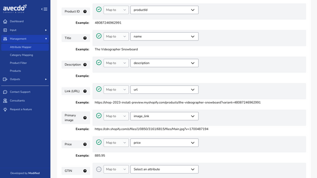 Map product attributes to fields