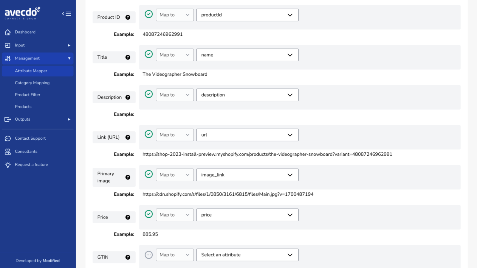 Map product attributes to fields