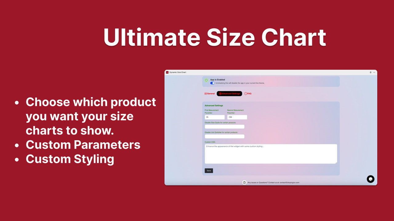 Shopify Size Chart Guide, Custom Size Chart