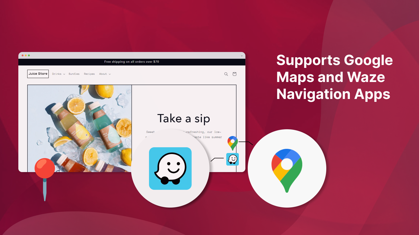 Die App in Aktion: Sticky GMaps-Symbol am unteren Rand des Geschäfts