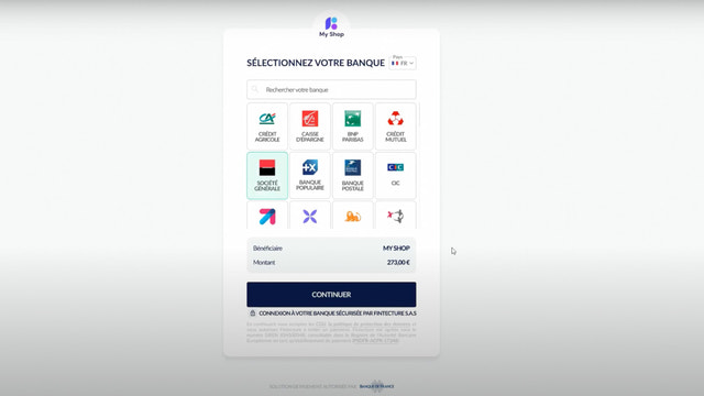 Sélectionnez votre banque pour valider votre paiement
