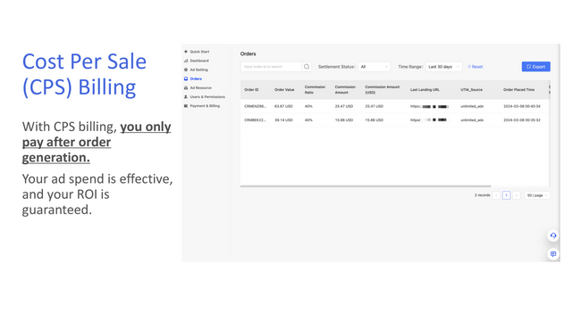 Facturation au Coût-Par-Vente d'Unlimited Adx