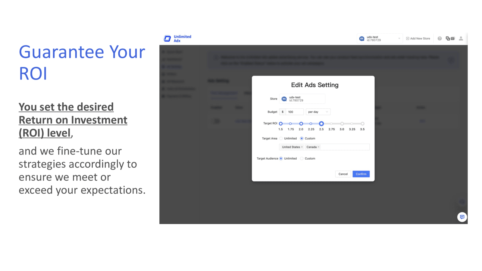 Unlimited Adx garante seus anúncios de ROI