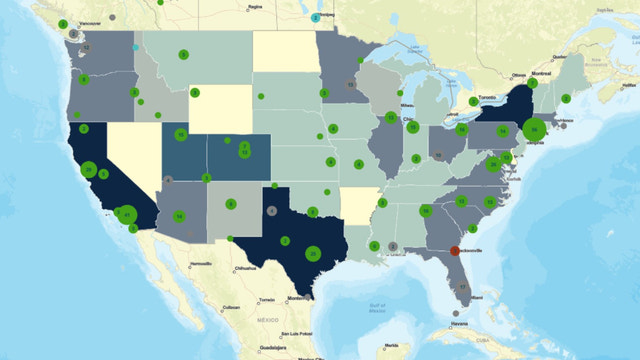 Carte d'état sur les États-Unis avec indicateurs KPI