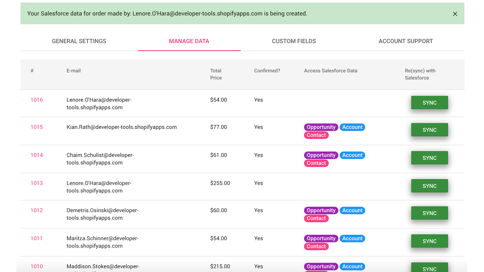 Data management with sync actions