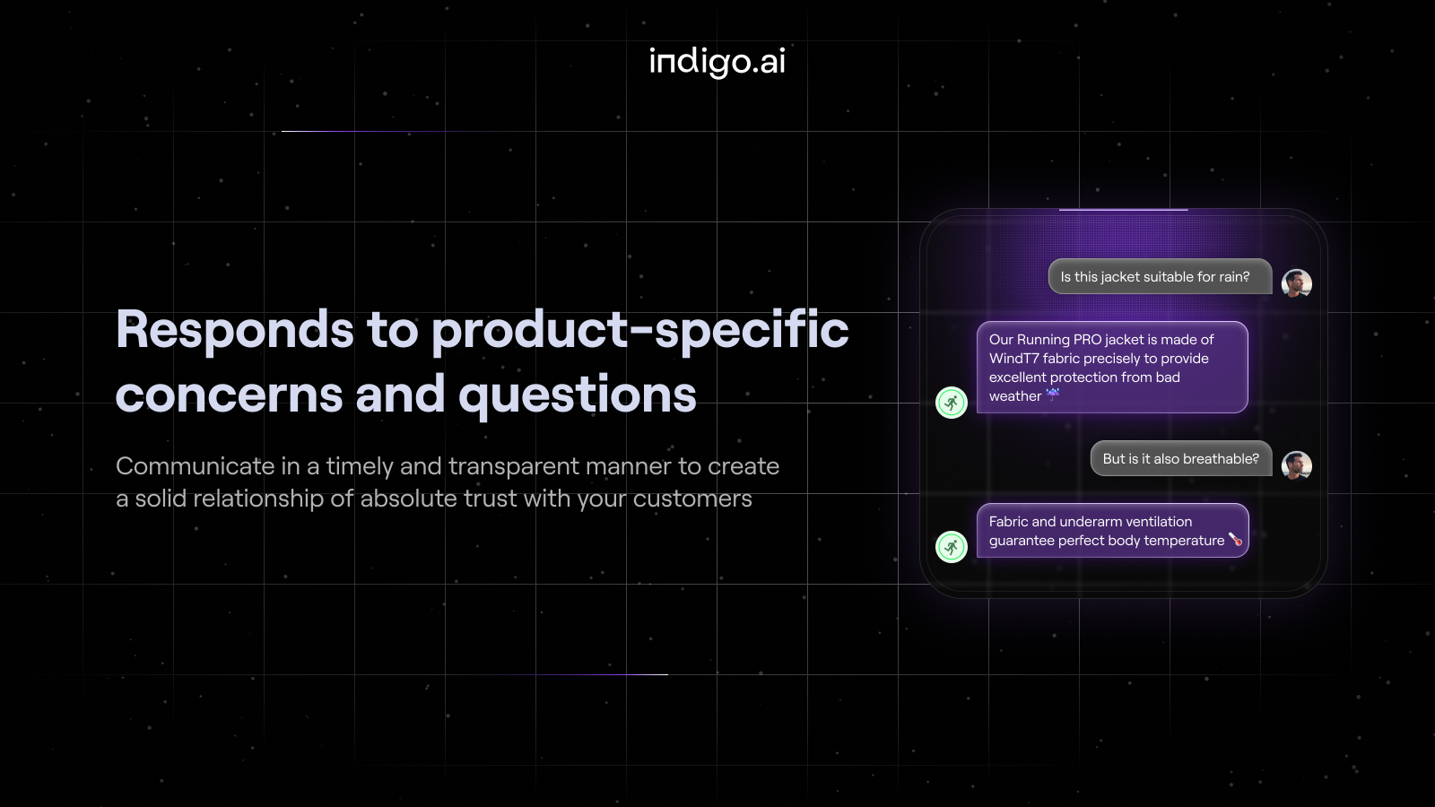 Screenshot of the app in which AI answers product questions