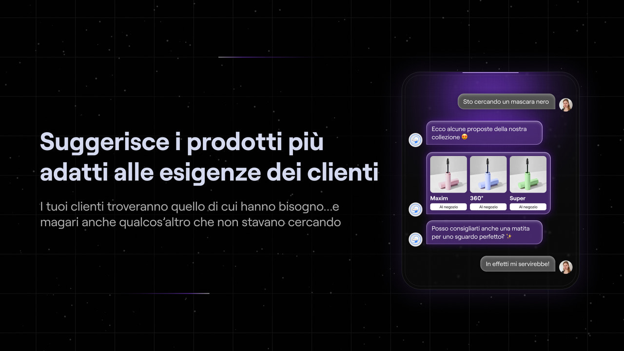 Screenshot dell'app in cui viene raccomandato un prodotto