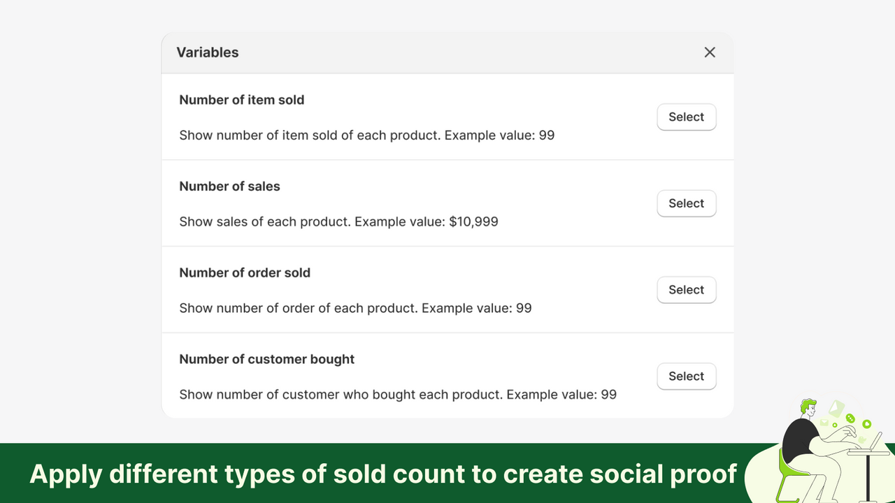 Customize sold count with different types of data