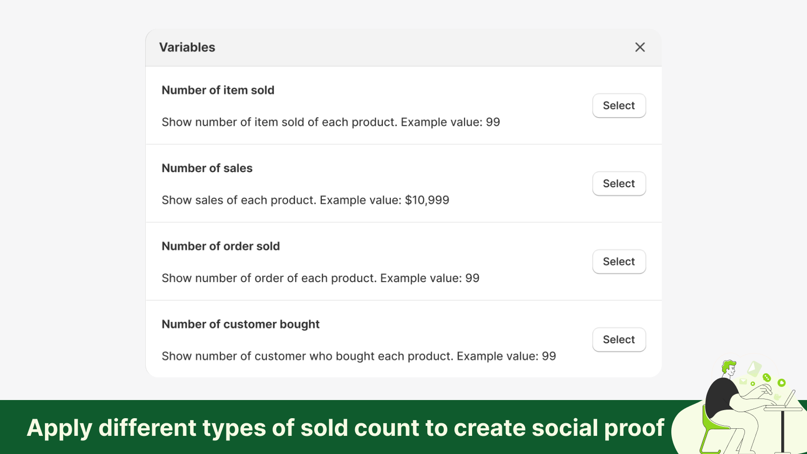 Personalizar quantidade vendida com diferentes tipos de dados