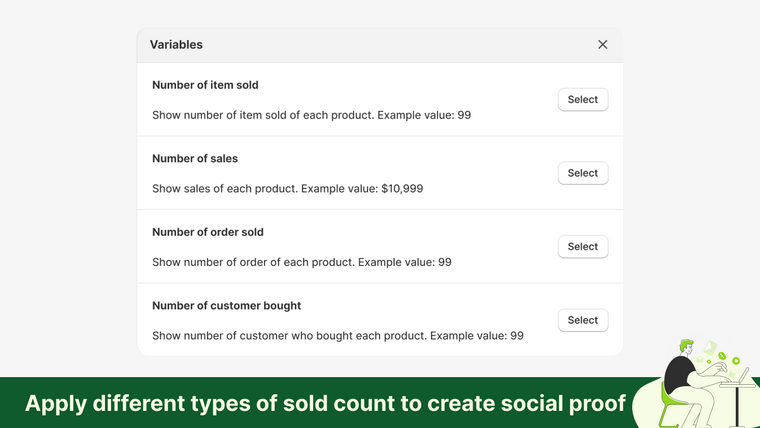 Sold Count: Product Sale Proof Screenshot