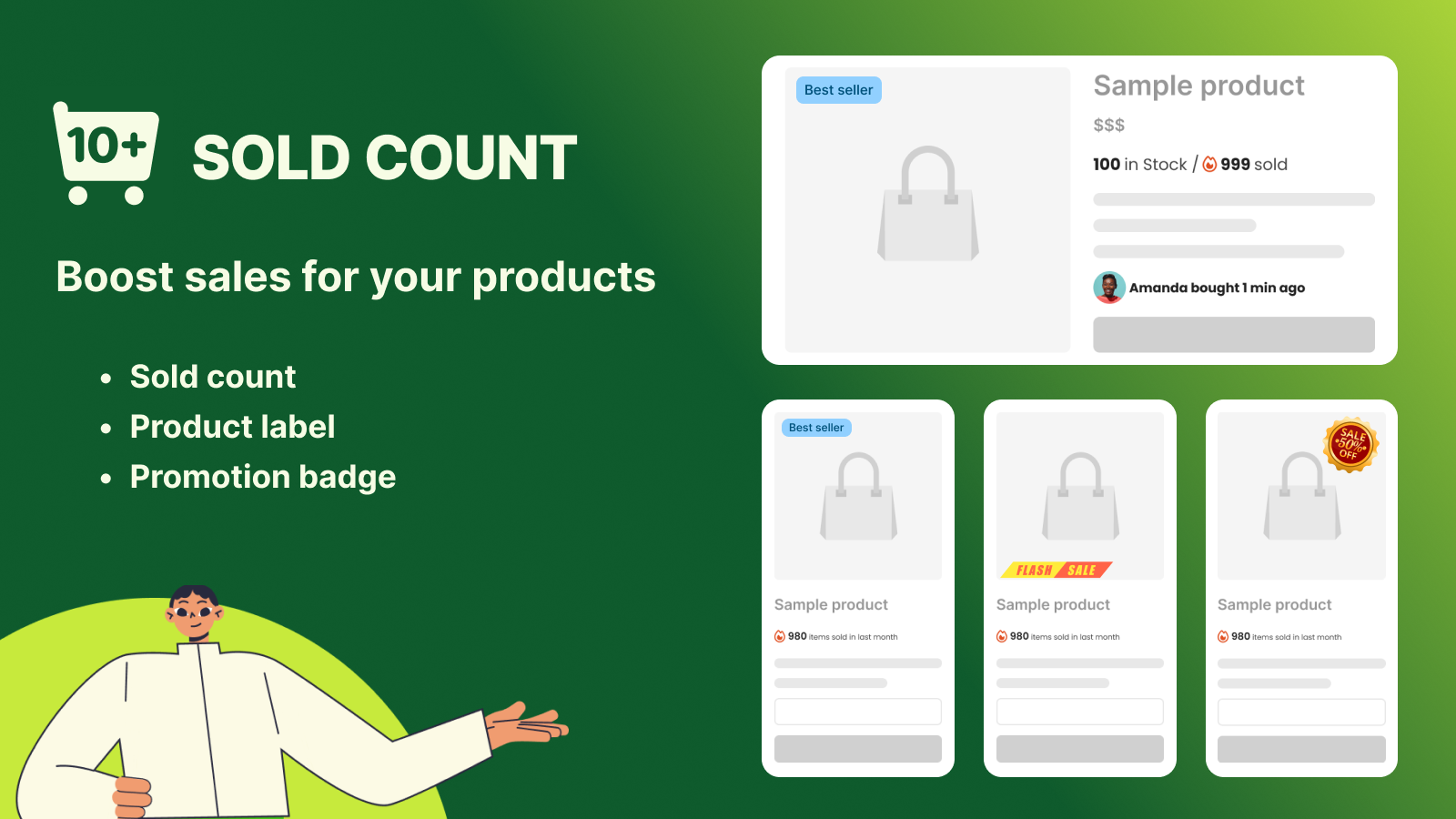 Visa antal sålda produkter på produktsidor och i samlingar