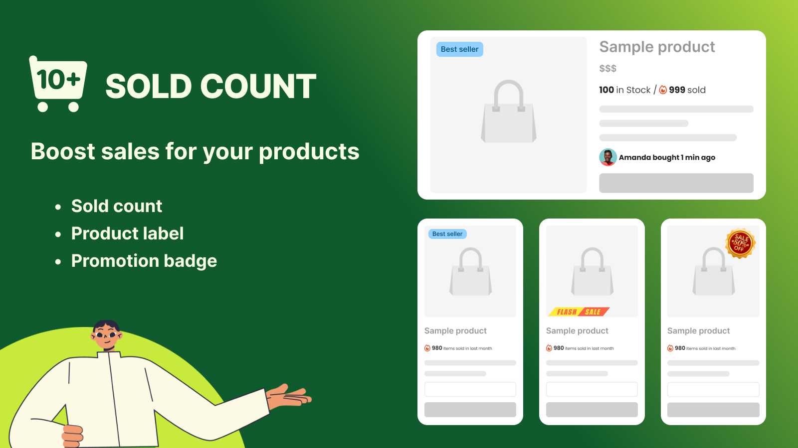 Sold Count: Product Sale Proof Screenshot