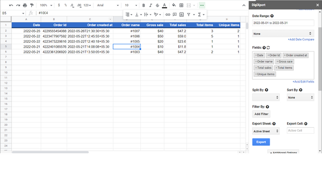 Shopify-Daten in Google Sheets