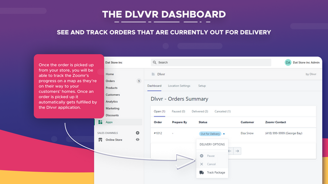 Dlvvr Dashboard - Beställningar på väg