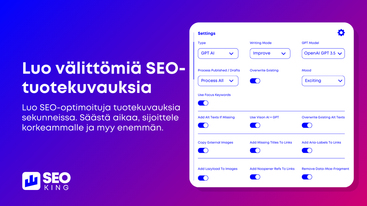 Luo välittömiä SEO-tuotekuvauksia