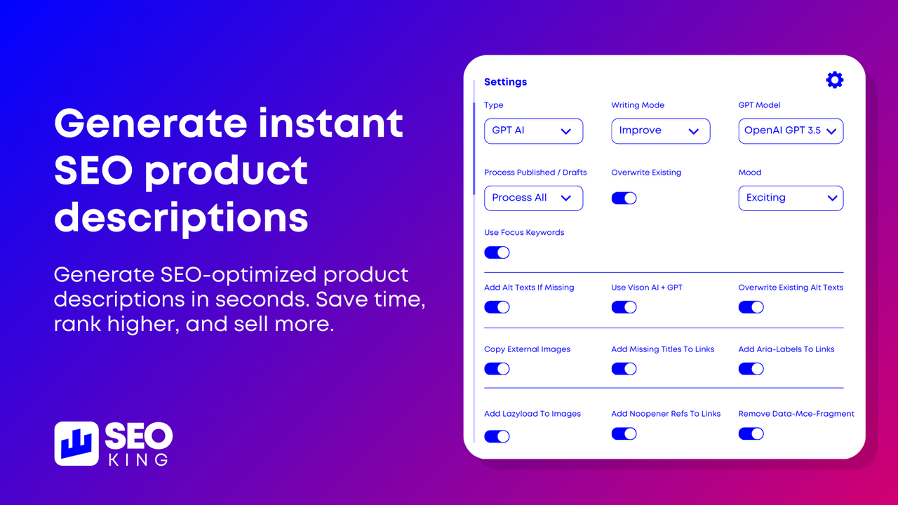 Generate instant SEO product descriptions