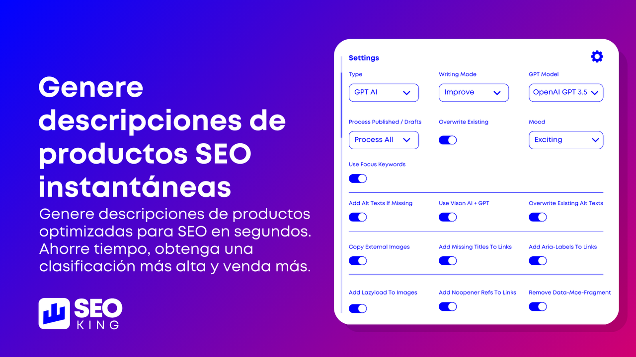 Genere descripciones de productos SEO instantáneas