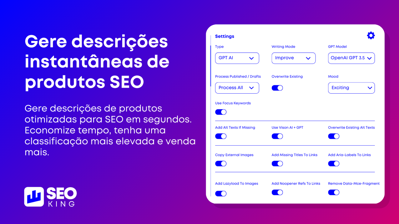 Gere descrições instantâneas de produtos SEO