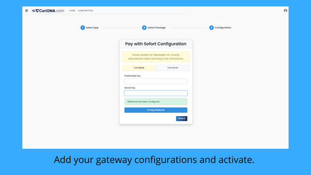 Adicione suas configurações de gateway e ative. 