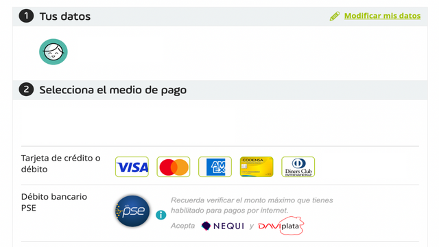 Elige tu medio de pago (Crédito, débito, PSE, Cash)