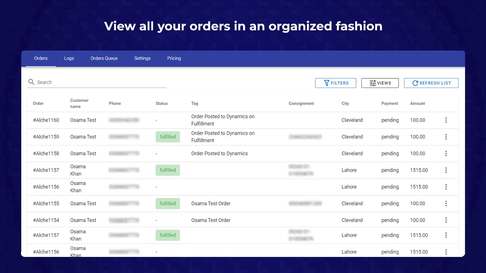 Order Screen