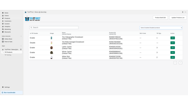 Individual products can be enable/disable for TIF