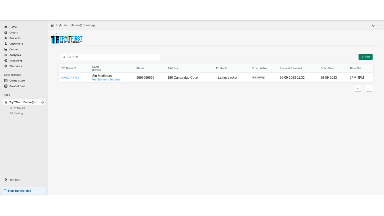 Página de inicio de TryITFirst : Demo @ doorstep