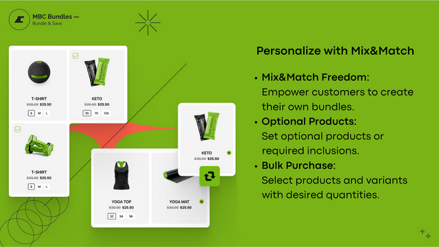 Widget de pacote Mix and Match e construa seu próprio pacote pelos clientes