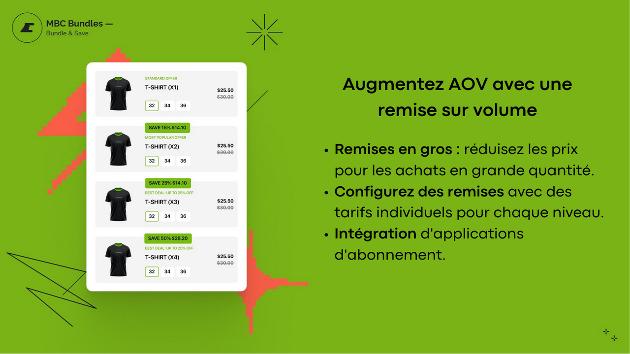 Widget de remise sur volume ou forfaits de quantité