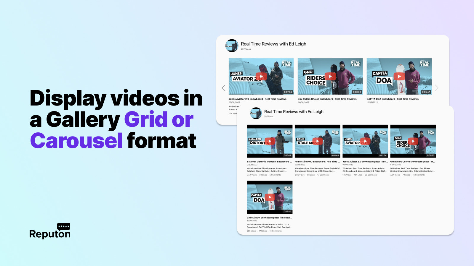 Display videos in a Grid or Carousel layout