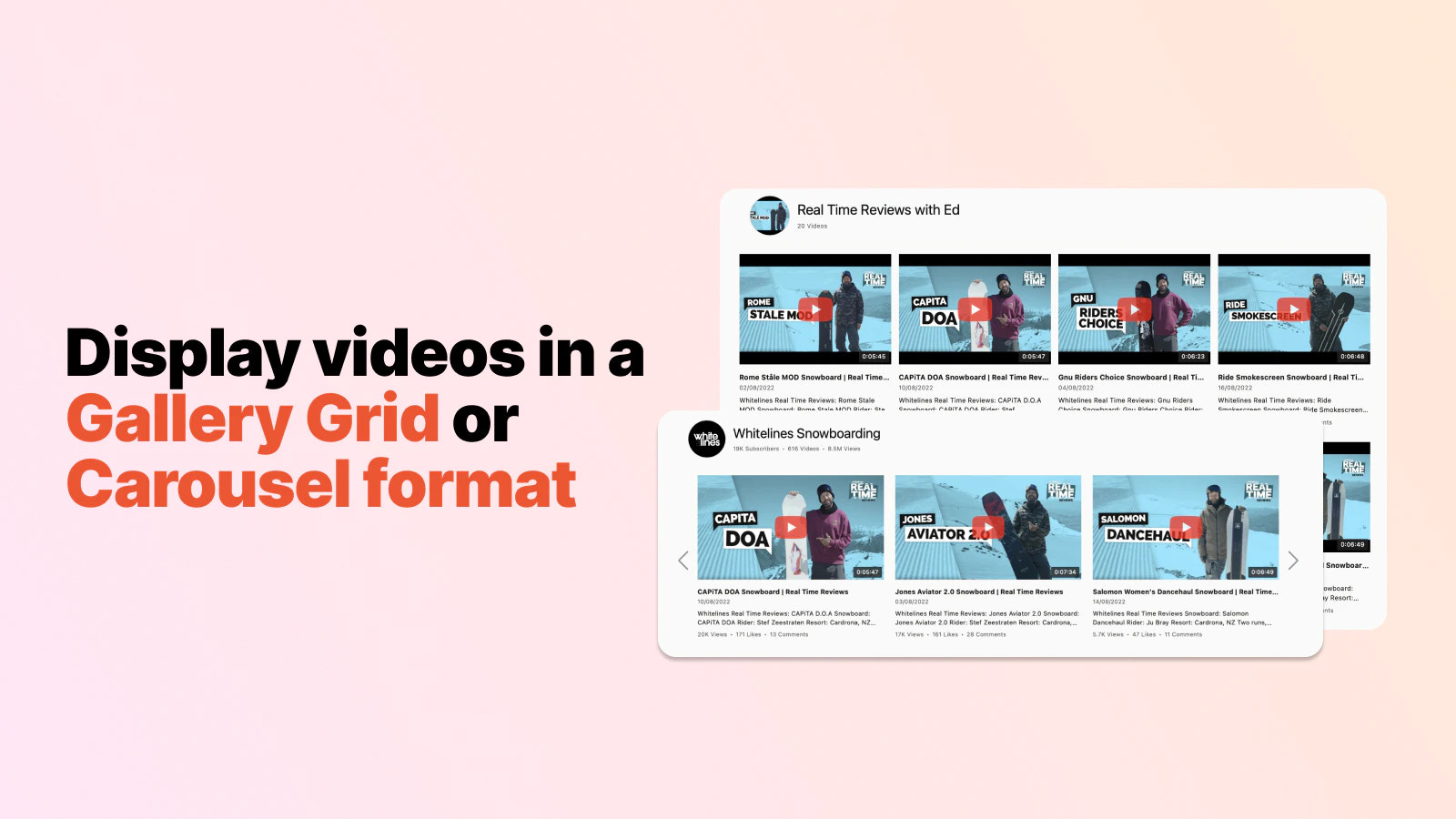 Visa videor i ett Grid- eller Carousel-layout
