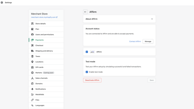 Configuración de pagos de Affirm