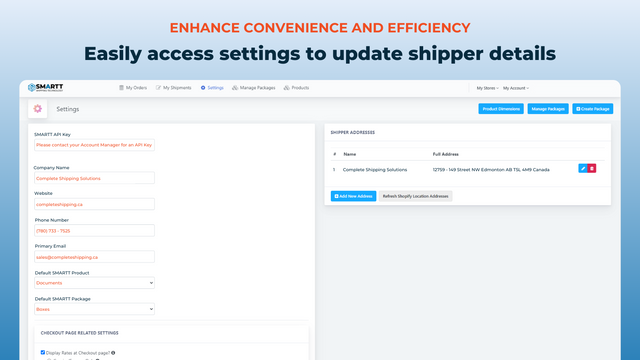 Completed shipment details with editable options.