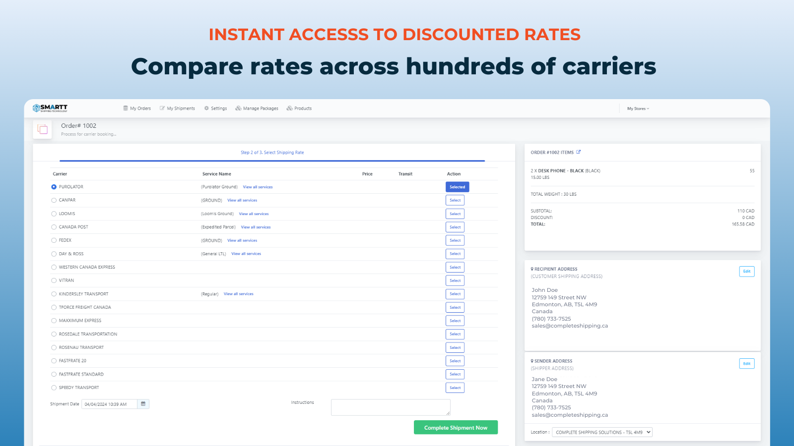 View pricing and book shipments with various carriers.