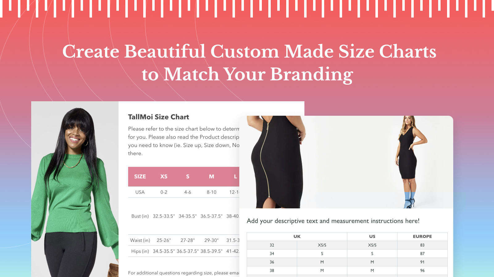 Create beautiful size charts to match branding
