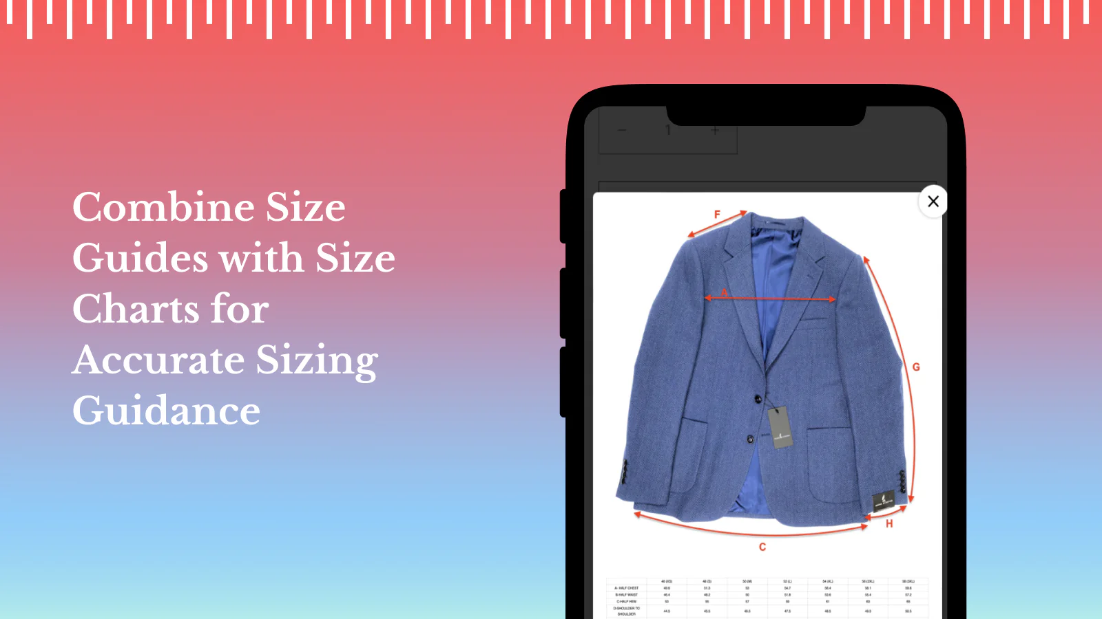 Customizable size charts with accurate size guides