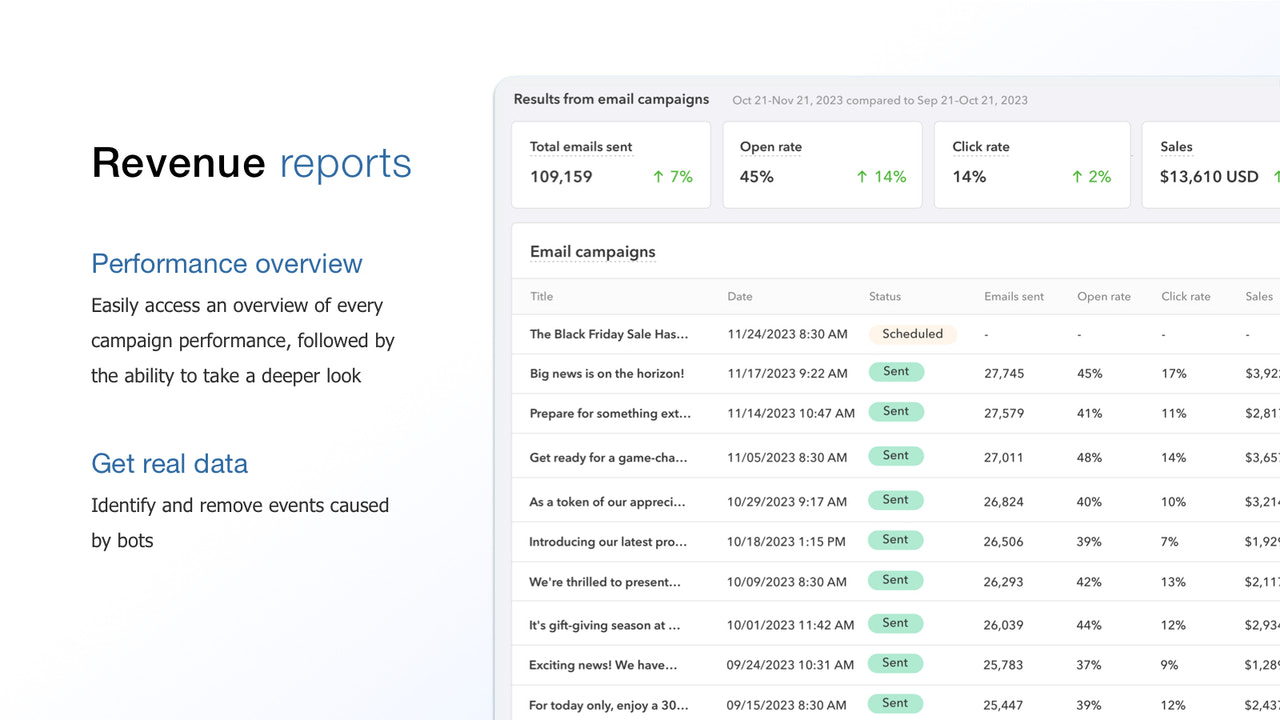 Revenue reporting, Campaign performance, Analytics