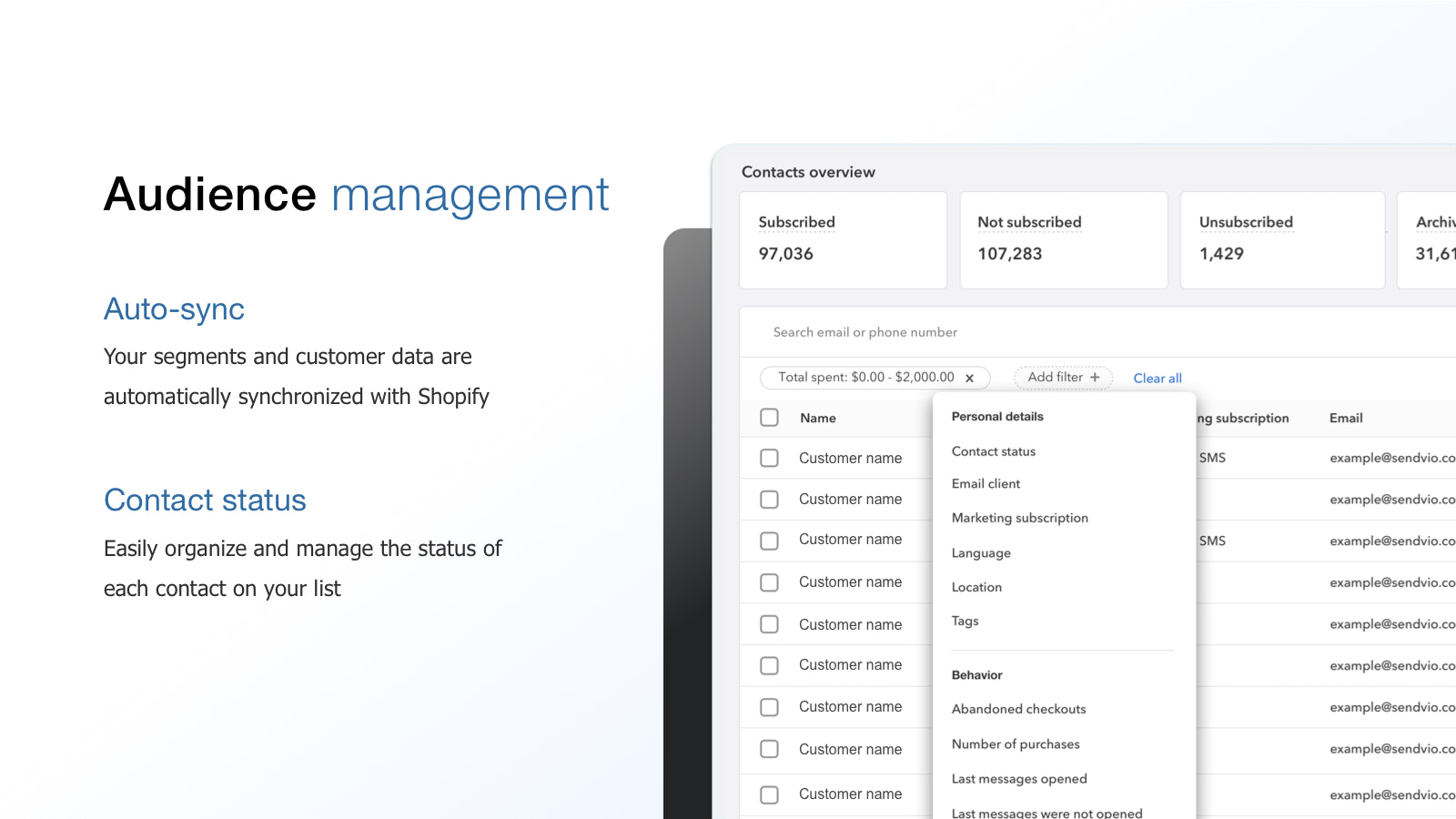 Audience management, Segments, Customer status