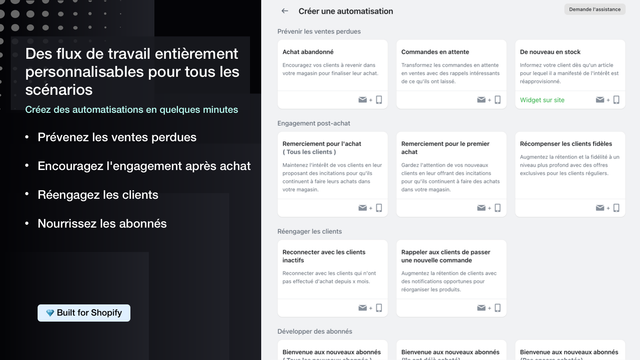 Automatisation de l'envoi d'e-mails et de SMS pour Shopify 