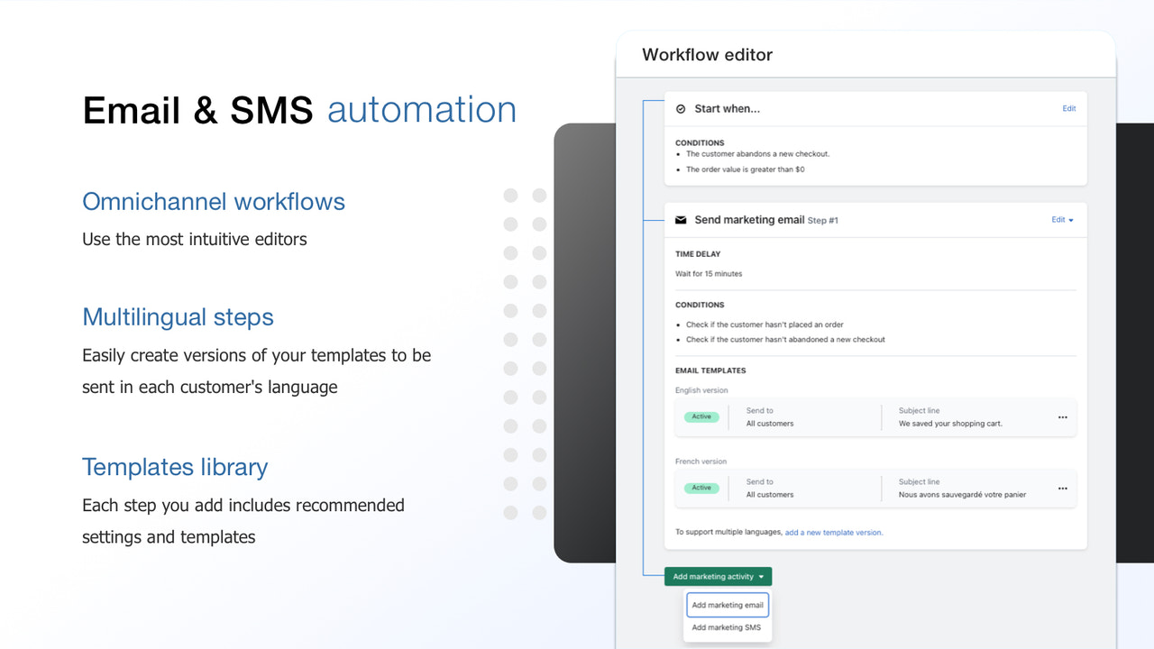 Workflow-Editor für E-Mail- und SMS-Marketingautomatisierung