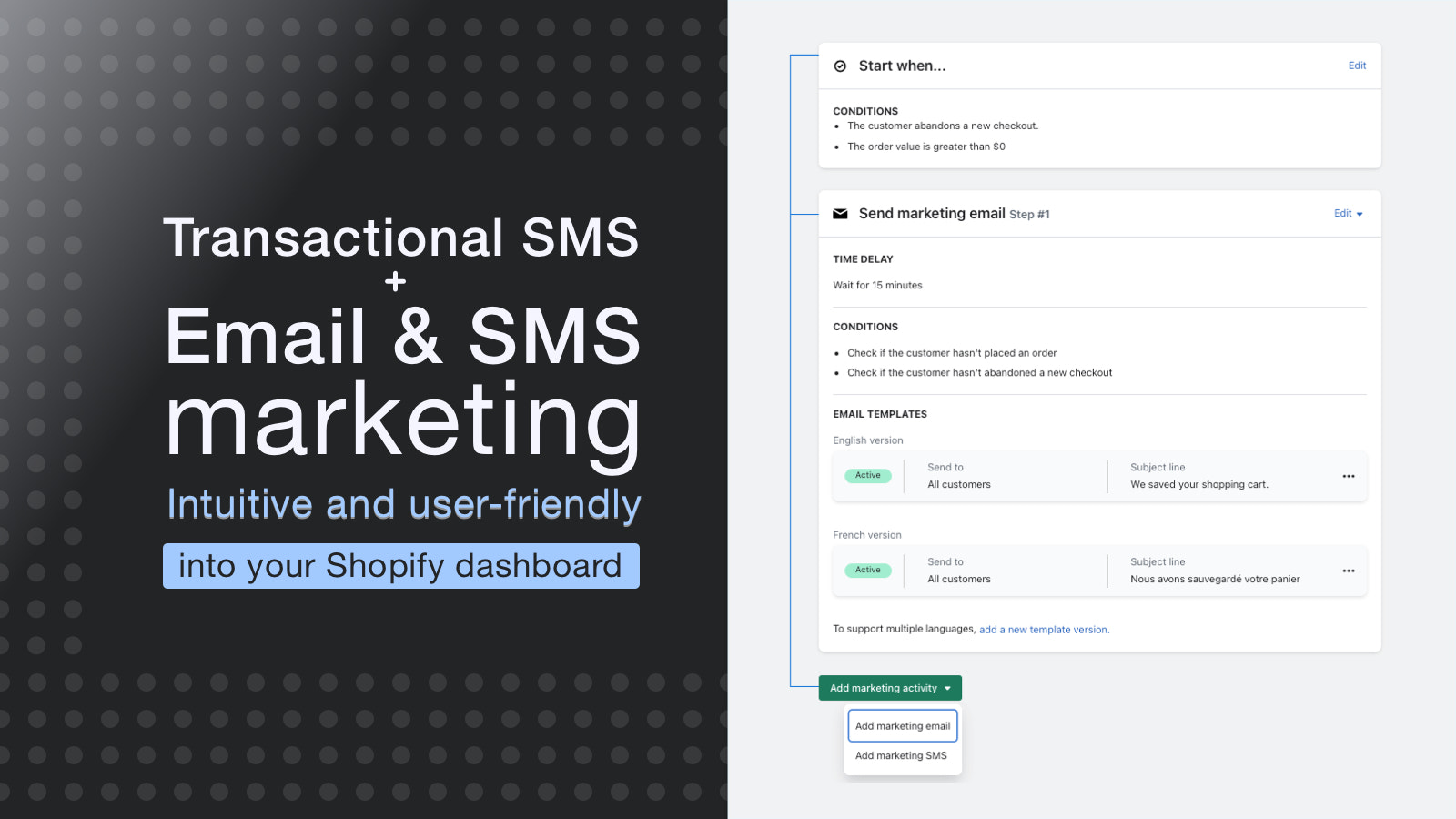 E-post och SMS-marknadsföring + SMS-notifikationer för Shopify