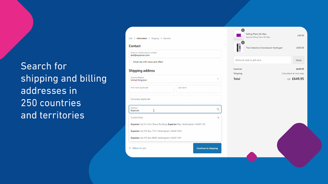 Search for shipping and billing addresses in 250 countries