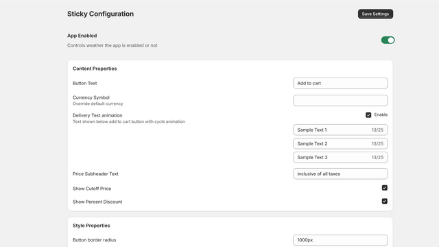 Panel de Configuración de la Aplicación