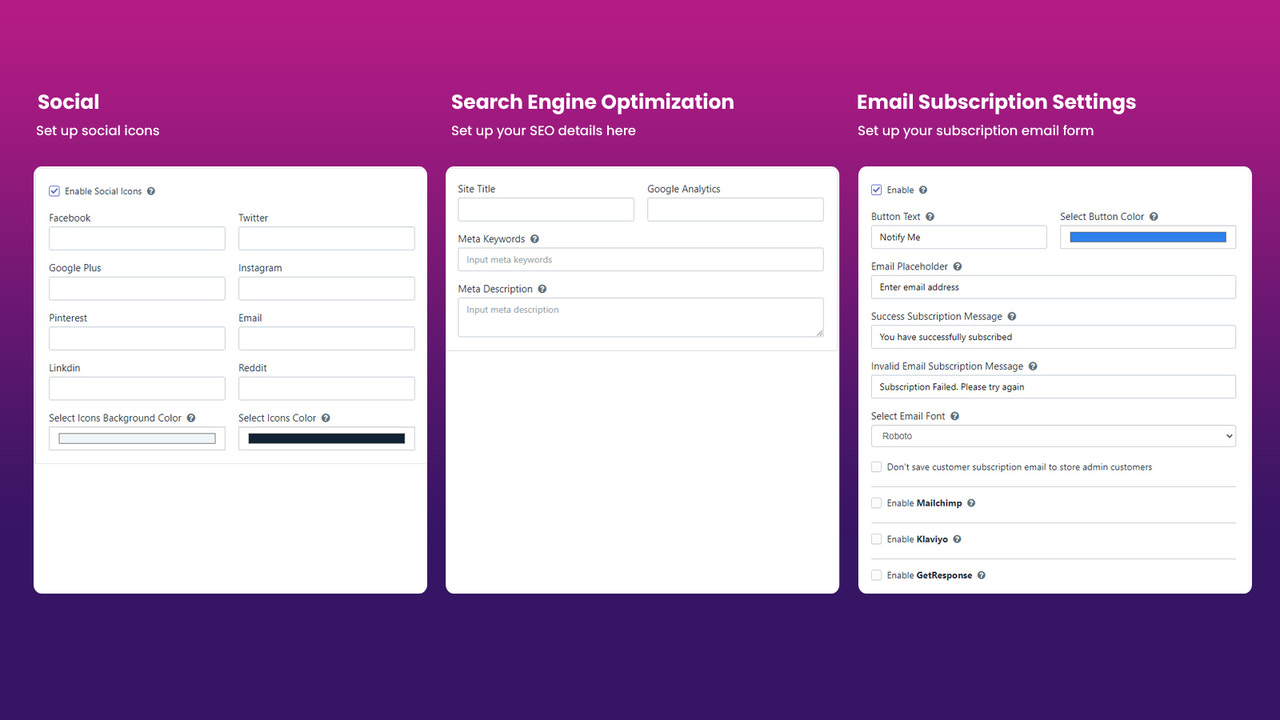 instellingen dashboard