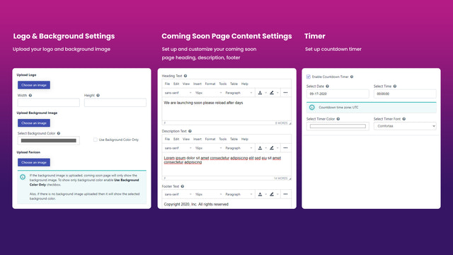 painel de configurações