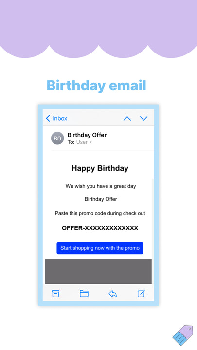 Birthday Offer sender fødselsdags e-mails med rabatkoder. 