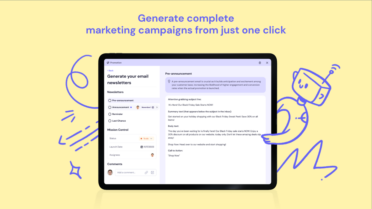 Genera campañas de marketing completas con solo un clic